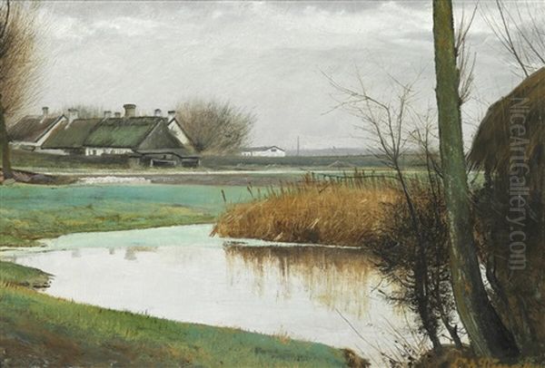 Landscape With A Pond In The Foreground Oil Painting by Laurits Andersen Ring