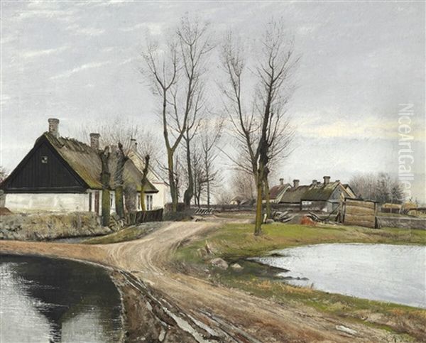 A Road At The Village Pond In Baldersbronde Oil Painting by Laurits Andersen Ring