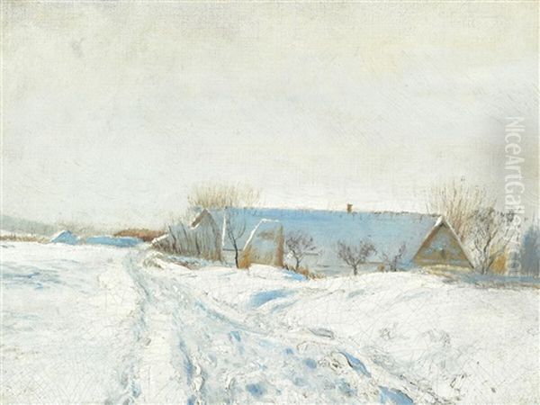 Winter Landscape With A Farm On A Sunny Day Oil Painting by Laurits Andersen Ring