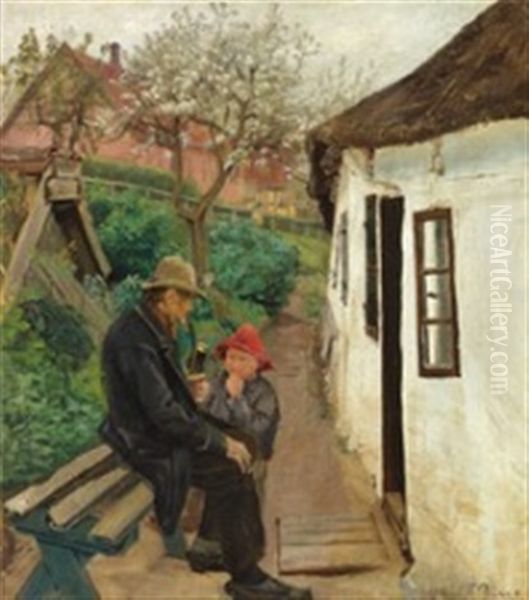 Visiting Grandfather Oil Painting by Laurits Andersen Ring