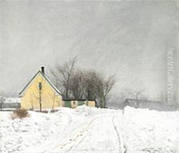 Foggy Winter Day Oil Painting by Laurits Andersen Ring