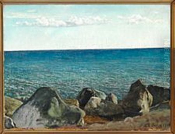 Eno Beach With Five Large Stones Oil Painting by Laurits Andersen Ring