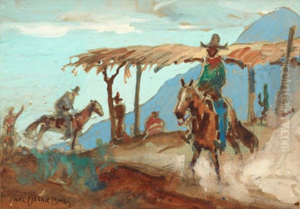 Motifwith Cowboys Oil Painting by Carl Oscar Borg