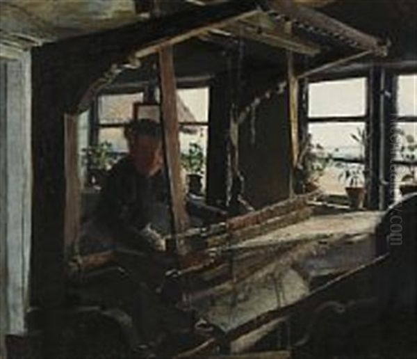 At The Loom In The Corner Of The Room Oil Painting by Laurits Andersen Ring