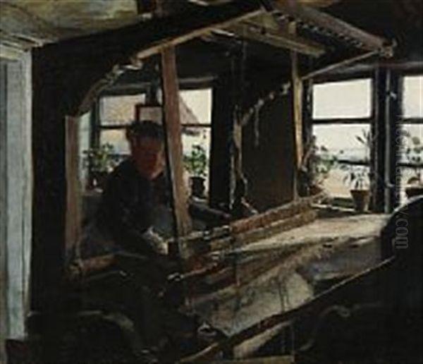 At The Loom In The Corner Of The Room Oil Painting by Laurits Andersen Ring