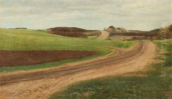 Jydsk Landskab Med En Bakket Vej Op Mod Et Hus I Baggrunden by Laurits Andersen Ring