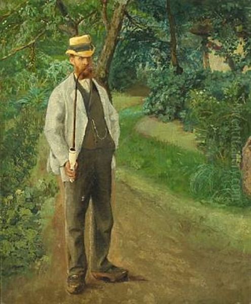 A Farmer Is Smoking His Pibe In The Shadow Oil Painting by Laurits Andersen Ring