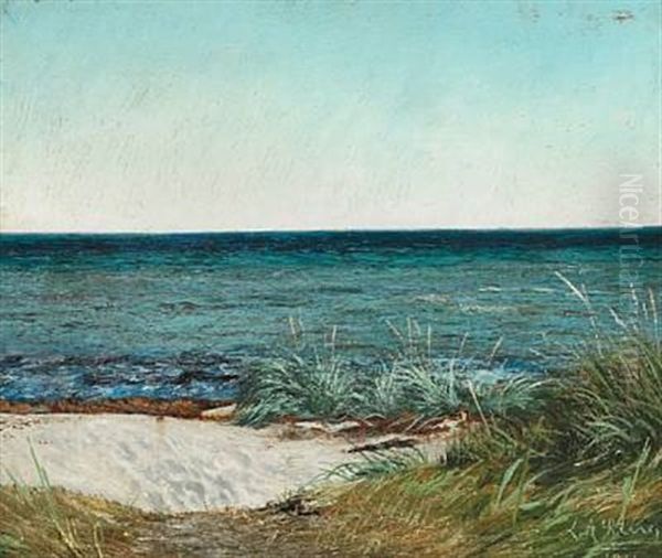 Sommerdag Ved Greve Strand. Solskin. Blaa Himmel Og Blaat Vand Oil Painting by Laurits Andersen Ring