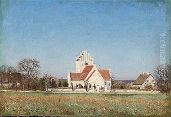 Danish Summer Day With The Church Of Lynge Oil Painting by Laurits Andersen Ring