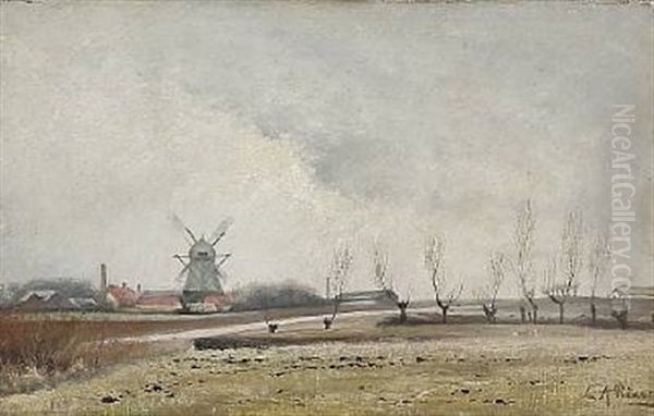 Landscape At Bispebjerg Mill Oil Painting by Laurits Andersen Ring