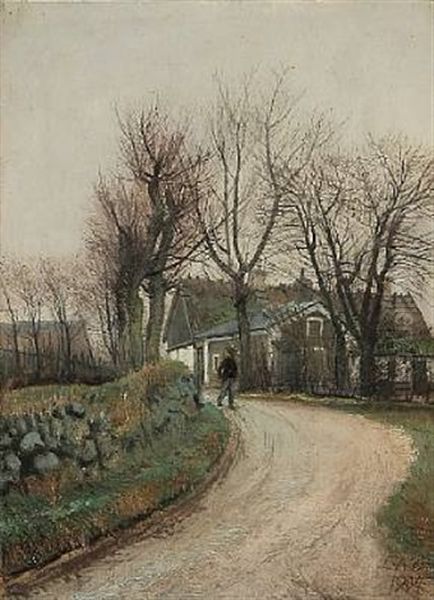 Autumn Day In A Danish Village Oil Painting by Laurits Andersen Ring