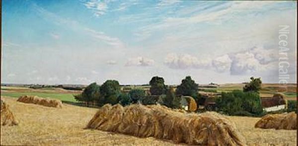 En Mark Med Kornet Sat Op I Traver Oil Painting by Laurits Andersen Ring