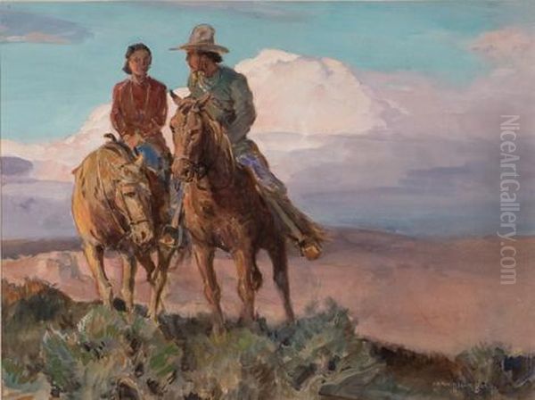 Navajo Courtship Oil Painting by Carl Oscar Borg