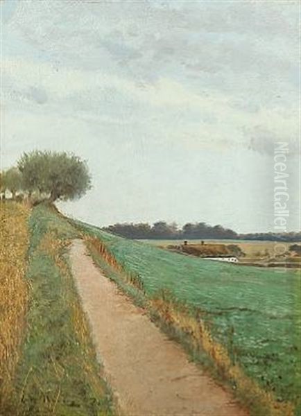 Bakket Landskab Med Bondegard I Baggrunden Oil Painting by Laurits Andersen Ring