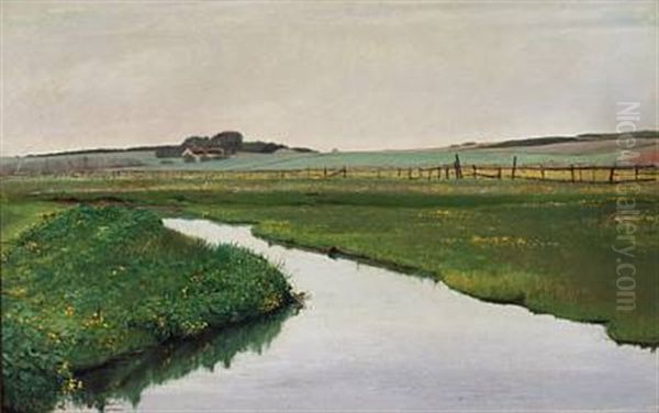 Aalob Gjennem Gronne Marker Med Gule Kabelejer Oil Painting by Laurits Andersen Ring