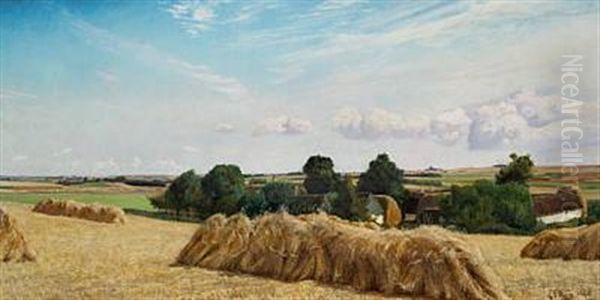 En Mark Med Kornet Sat Op I Traver Oil Painting by Laurits Andersen Ring