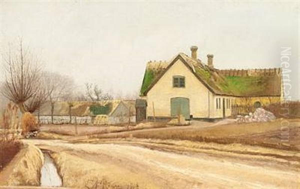 Village Road In Baldersbronde, Overcast Day Oil Painting by Laurits Andersen Ring