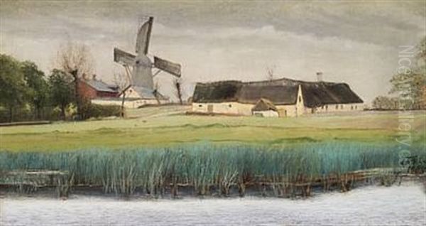 Farmhouse And Mill At A Lake by Laurits Andersen Ring