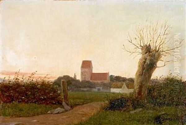 Landscape In Evening Light Oil Painting by Laurits Andersen Ring