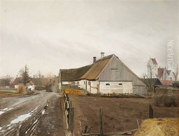 I Landsbyen Ved Vintertid Oil Painting by Laurits Andersen Ring