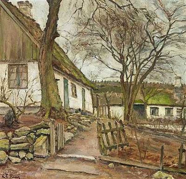 Uden For En Strataekt Gard, Tidligt Forar Oil Painting by Laurits Andersen Ring