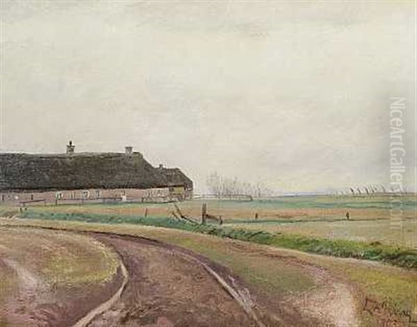 En Gammel Bondegard Ved Skaerbaek, Slesvig Oil Painting by Laurits Andersen Ring