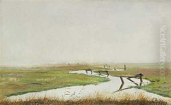 Taget Efterarsdag. Alob Snoende Sig Gjennem Enge Oil Painting by Laurits Andersen Ring