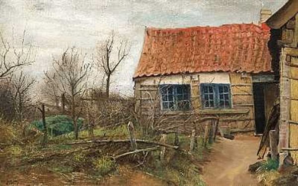 Den Gamle Smedje. Huslaenge Med Rodt Tegltag, Tidligt Forar Oil Painting by Laurits Andersen Ring