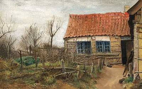 Huslaenge Med Rodt Tegltag, Tidligt Forar Oil Painting by Laurits Andersen Ring