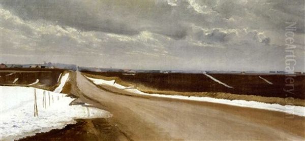 Roskilde Landevej Vinterdag Oil Painting by Laurits Andersen Ring