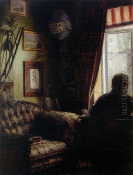 A Study Interior Oil Painting by Laurits Andersen Ring