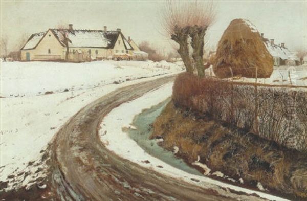 Vejen Ind Til Byen - Vinterdag Med Sne Oil Painting by Laurits Andersen Ring