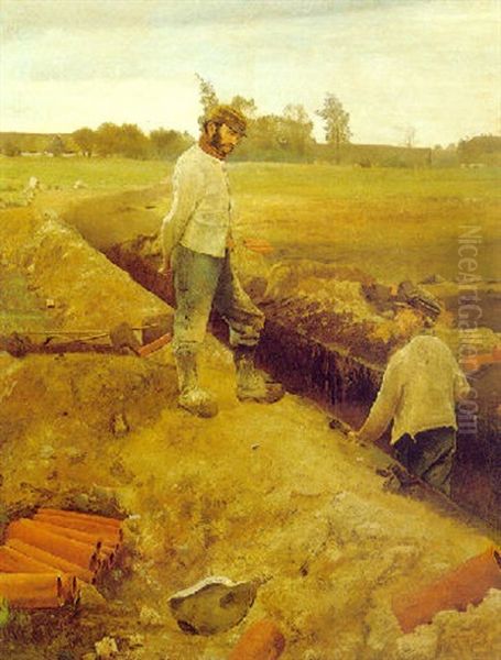 The Drainpipe Diggers, Mogenstrup Oil Painting by Laurits Andersen Ring