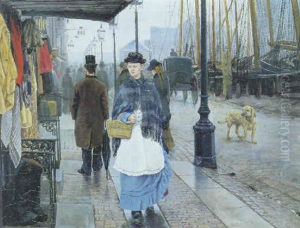 Gadeparti Fra Nyhavn. Venstre Side Set Fra Kongens Nytorv Oil Painting by Laurits Andersen Ring