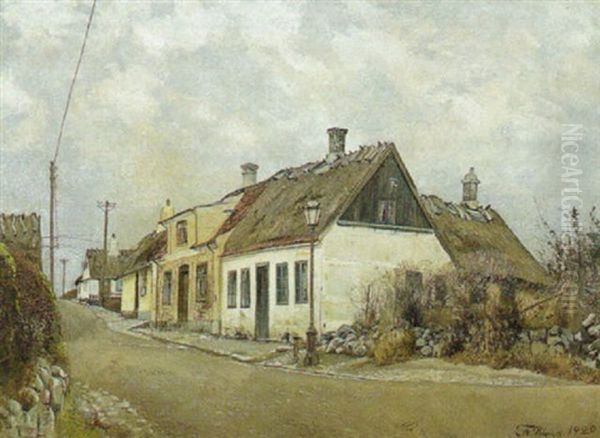 Gade. St. Jorgensbjerg. Hvid Strataekt Hus Tilhojre Oil Painting by Laurits Andersen Ring