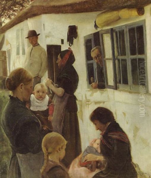 Personer Foran Et Hus Oil Painting by Laurits Andersen Ring