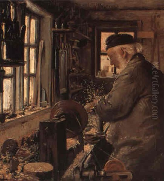 En Drejer Ved Sin Drejeb+nk. N+stved Oil Painting by Laurits Andersen Ring