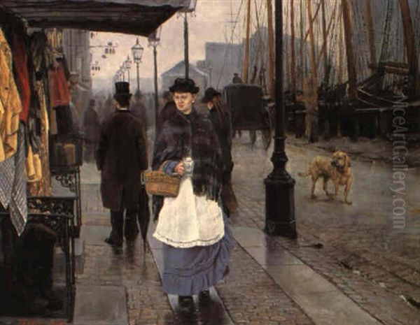 Gadeparti Fra Nyhavn. Venstre Side Fra Kongens Nytorv Oil Painting by Laurits Andersen Ring