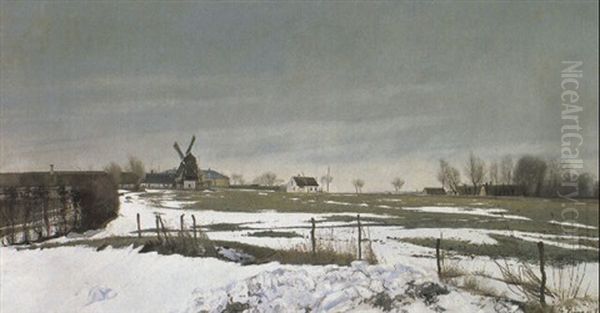 Vinterlandskab Baldersbr+nde Oil Painting by Laurits Andersen Ring