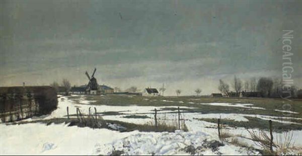 Vinterlandskab Baldersbr+nde Oil Painting by Laurits Andersen Ring