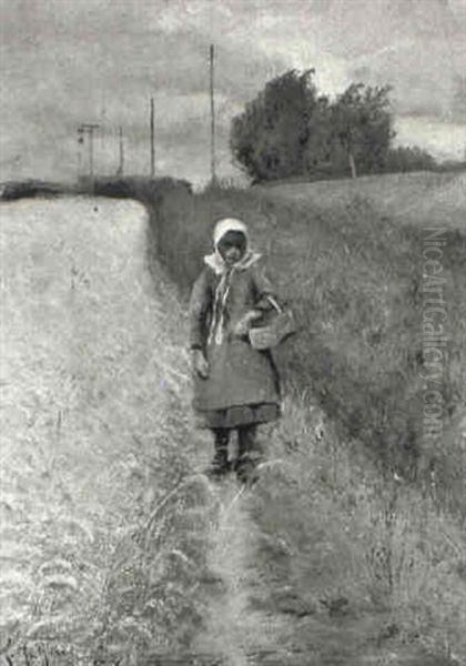 En Lille Pige Med En Kurv Pa Armen Oil Painting by Laurits Andersen Ring