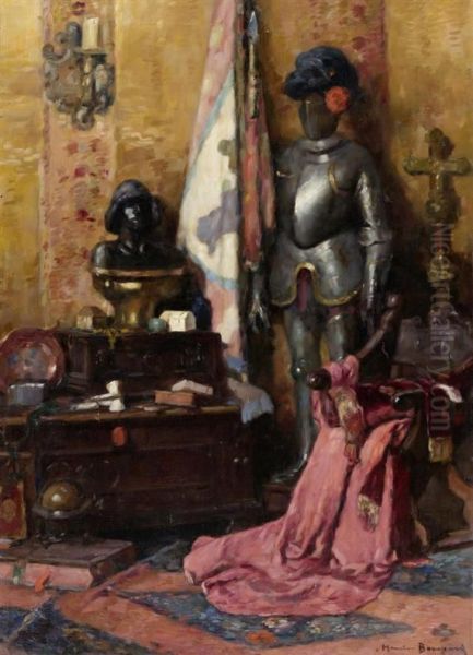 Interior With Busts And A Suit Of Armour Oil Painting by Marius Borgeaud