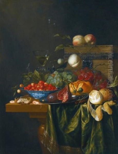 Still Life With Oranges, Peaches, Grapes And Cherries In A Wan-li Bowl On A Table Top Oil Painting by Pieter de Ring