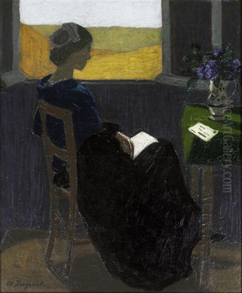 Young Woman Reading At The Window Oil Painting by Marius Borgeaud