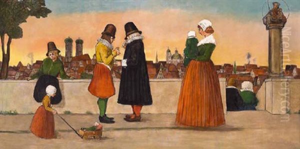 Nachmittagsspaziergang, Im Hintergrund Die Frauenkirche Oil Painting by Franz Ringer