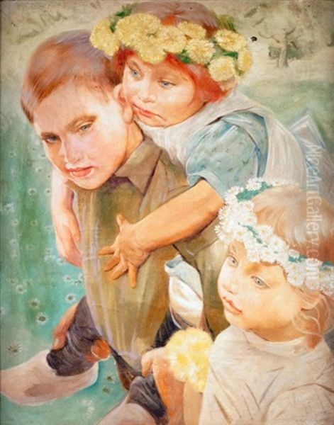 Les Enfants Au Printemps Oil Painting by Paul Rink