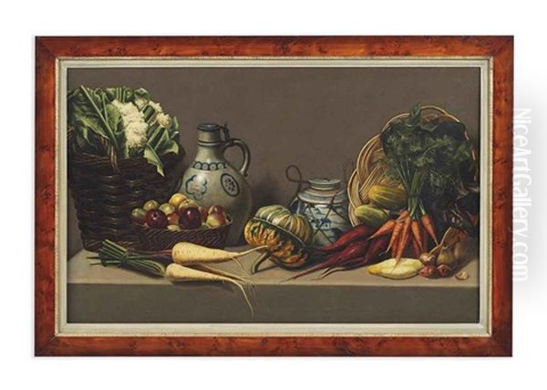 Vegetables And Baskets On A Ledge Oil Painting by Paul Rink