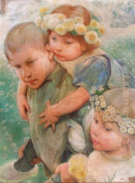 Les Enfants Au Jardin Au Printemps Oil Painting by Paul Rink