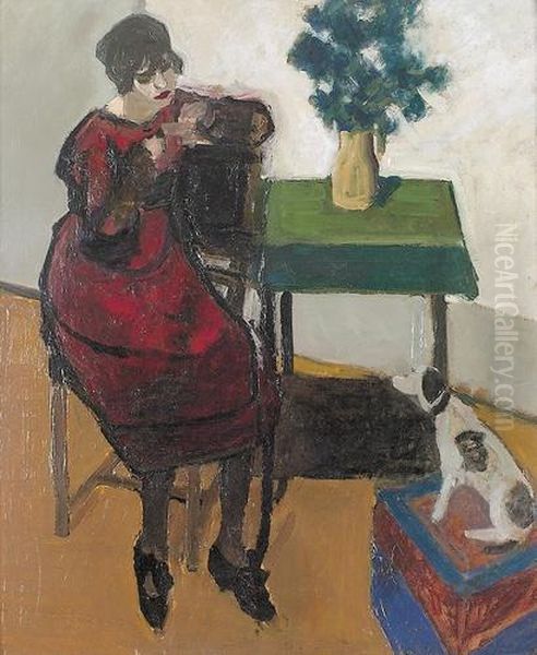 Femme Au Chien. Oil Painting by Marius Borgeaud