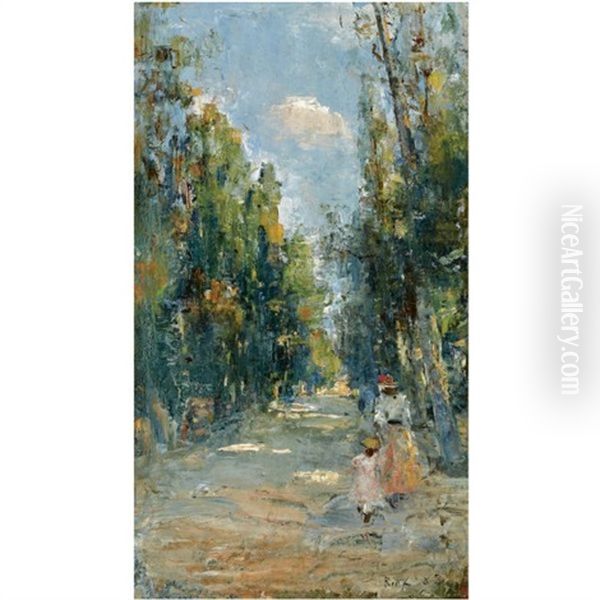 Figures Strolling In A Park Oil Painting by Paul Rink